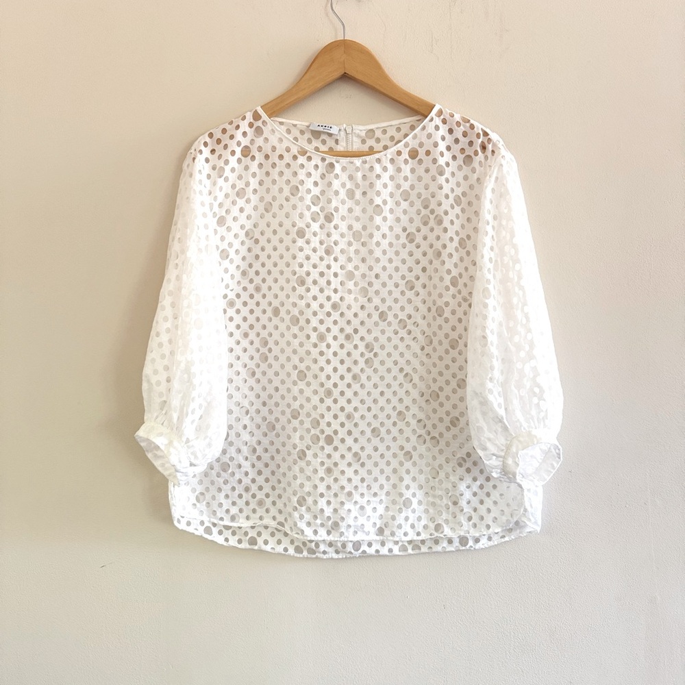 Akris Punto Sheer Polka Dot Blouse White US 6‎ / IT 42